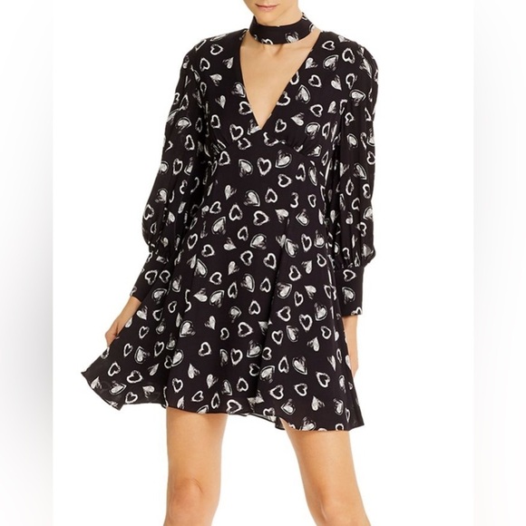 Alice and Olivia / Elia Cut Out Heart black white plunge Mini Dress 0 - Picture 1 of 6